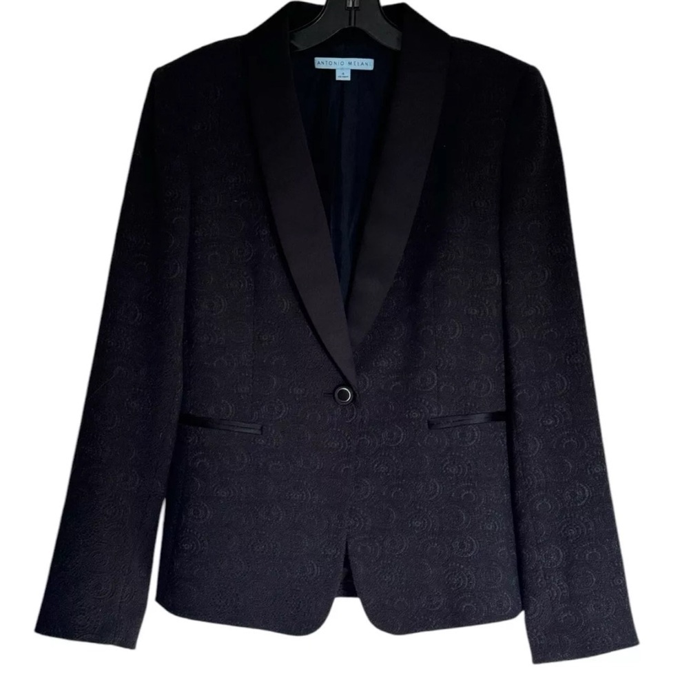 Antonio Melani Womens Blazer Jacquard Textured Size 4 One Button Black